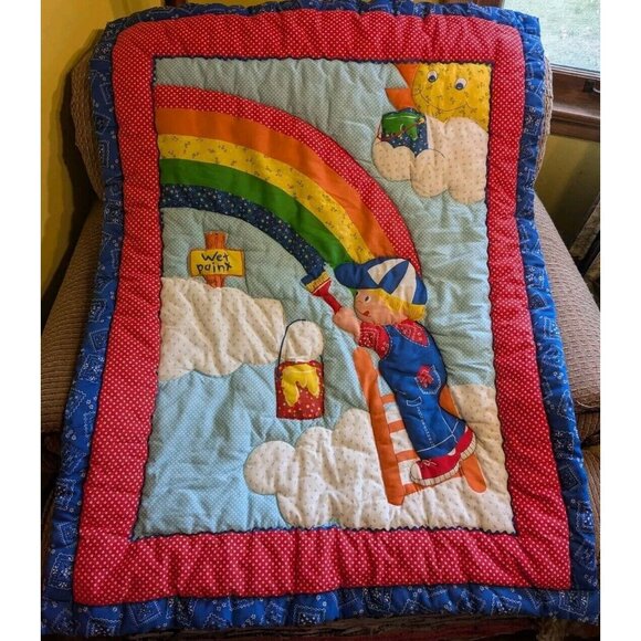 Other - 80s Wall Hanging Baby Quilt Rainbow Painter Artist Boy Primary Colors Decor Vtg